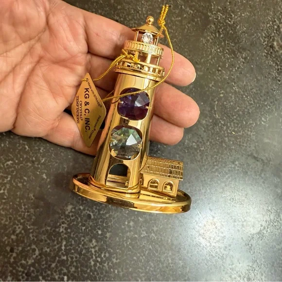 Crystal Temptations Gold Lighthouse Figurine with Crystals 24k plated - Picture 1 of 11